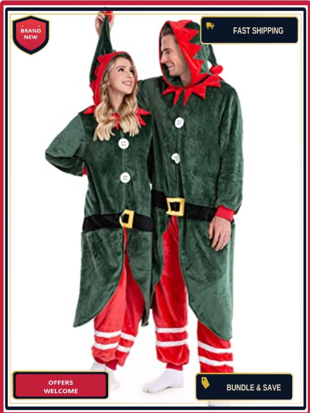 Adult Christmas Onesie Costume Flannel Fleece Hooded Zip One-Piece Pajama